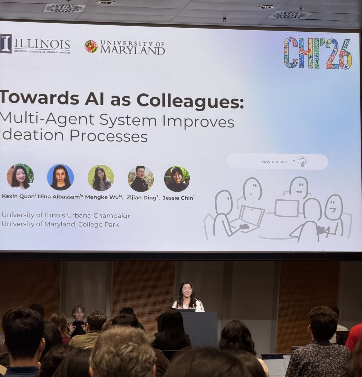 Kexin Quan presenting Towards AI as Colleagues at CHI 2026